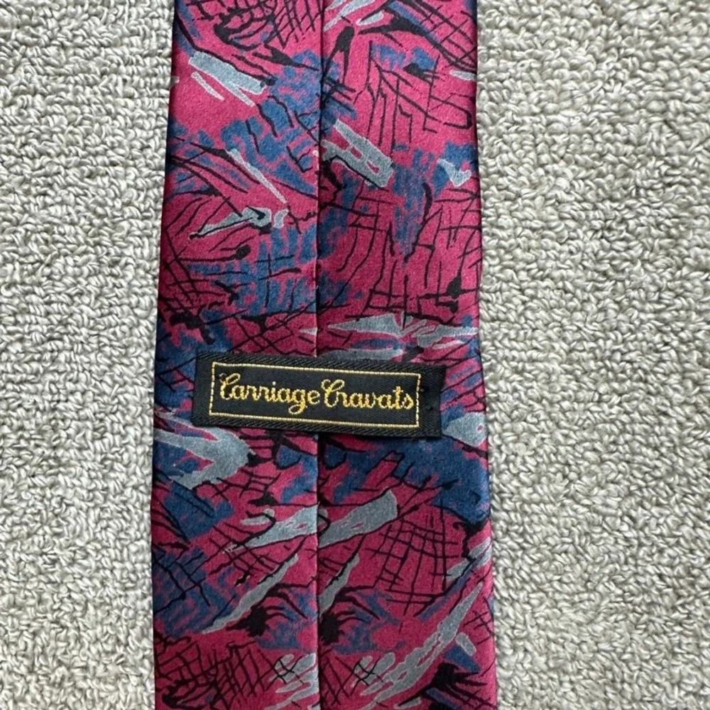 Carriage Cravats Mens Silk Tie Abstract Geometric Burgundy Navy Blue Made in USA